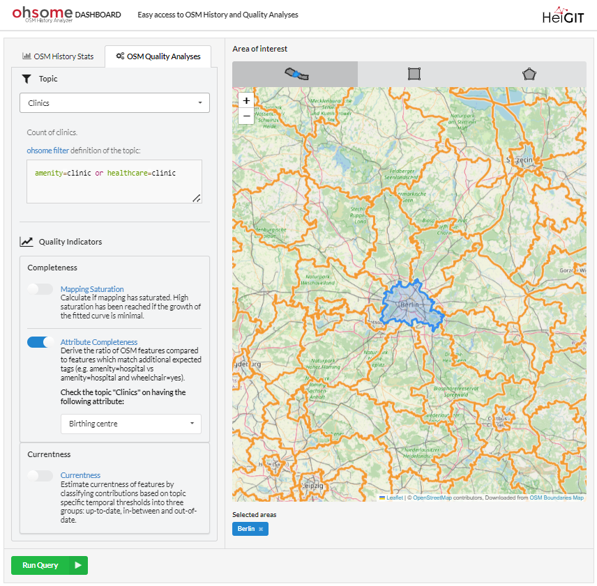 New Features for the ohsome Quality API and Dashboard