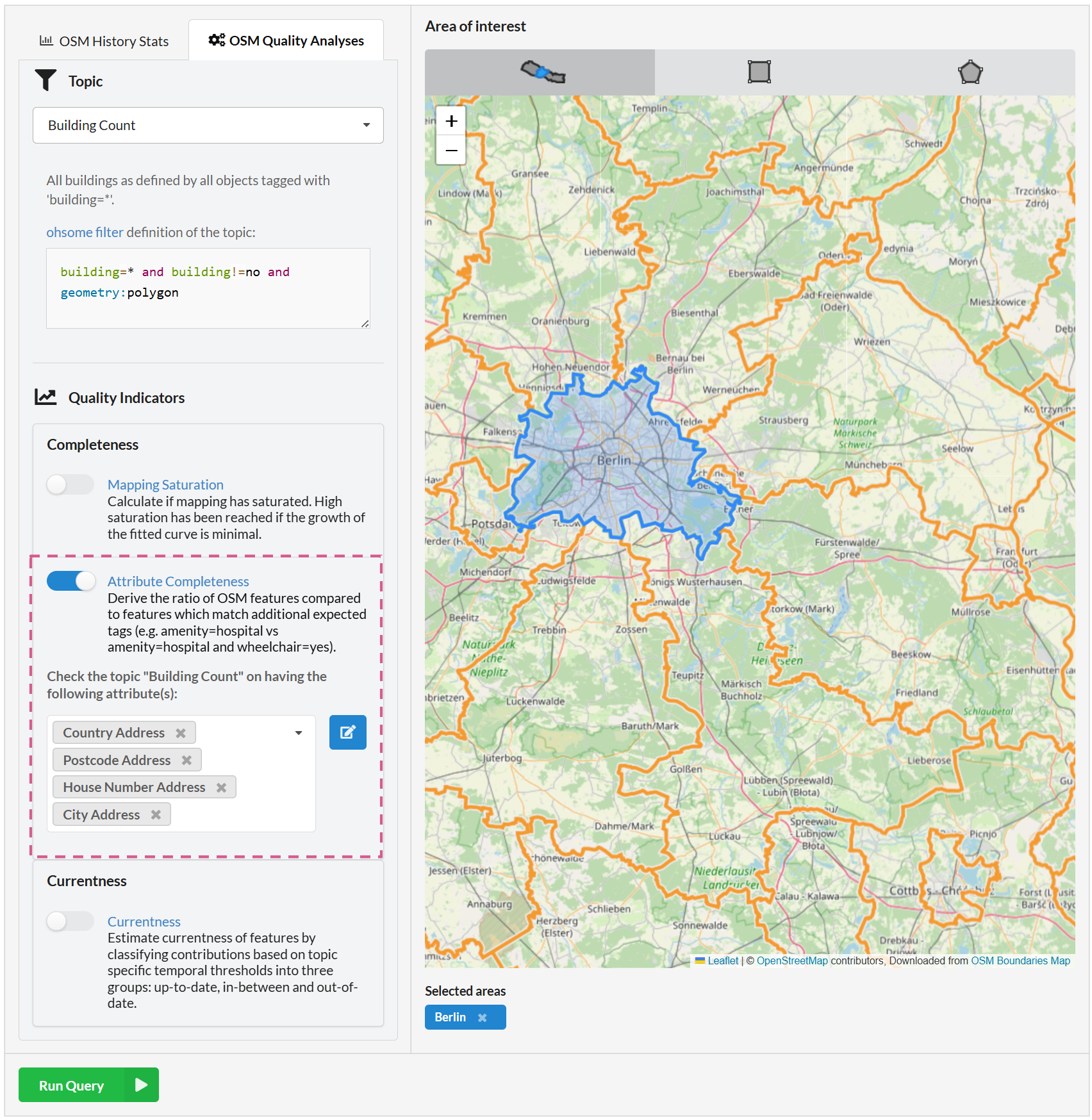 Ohsome Quality API enhancements for the attribute completeness indicator