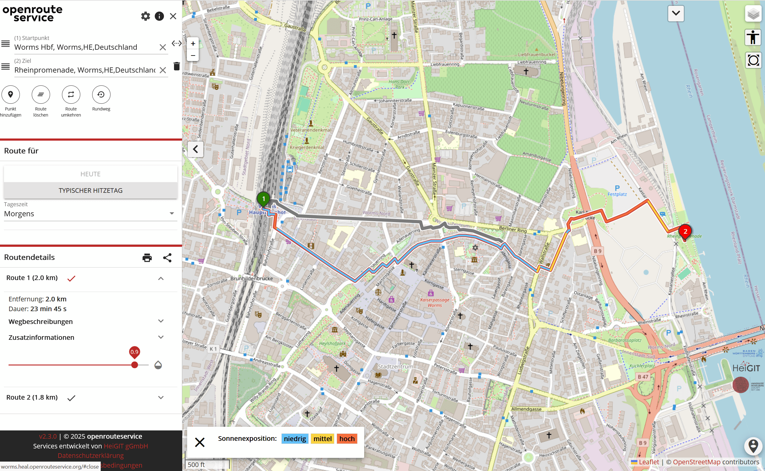 A Routing App to Avoid the Heat: HEAL App now available also for Worms