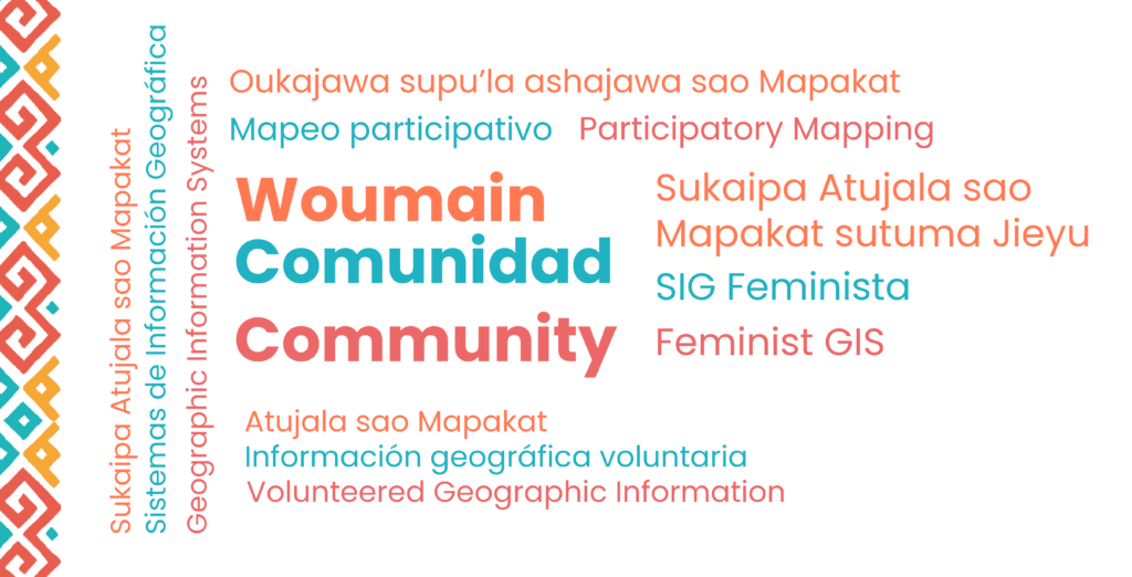 Word cloud, ‘Woumain’, “Comunidad”, ‘Community’ are the most frequently mentioned terms
